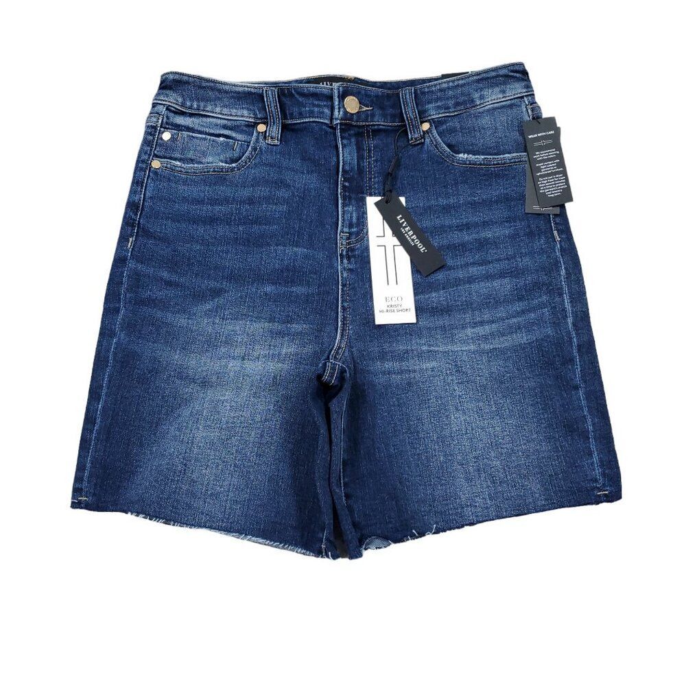 Liverpool 7" High Rise Kristy Jean Shorts Cut Raw Hem Stretch Size 6 28 Blue
